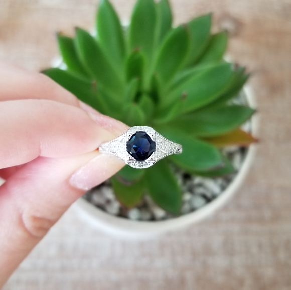 💙Art Deco Vintage Sterling Silver Sapphire Ring💙 - Picture 4 of 8